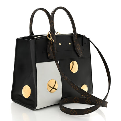 Louis Vuitton Calfskin Monogram Studded City Steamer PM Black White 3 of 9