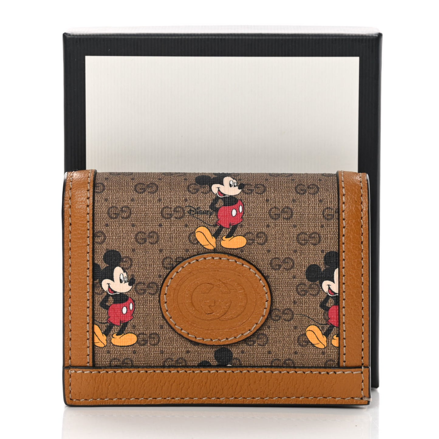 X DISNEY Mini Vintage GG Supreme Monogram Mickey Mouse Card Holder Wallet Beige Vintage Sun Oil