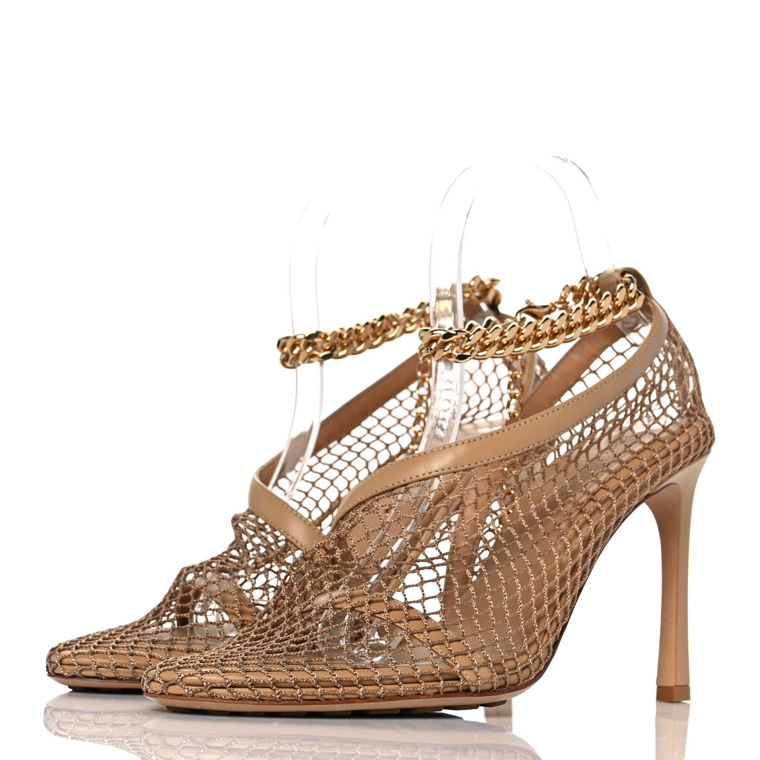 Bottega Veneta Mesh Nappa Chunky Chain Sandals 38 Beige Pony 3 of 8