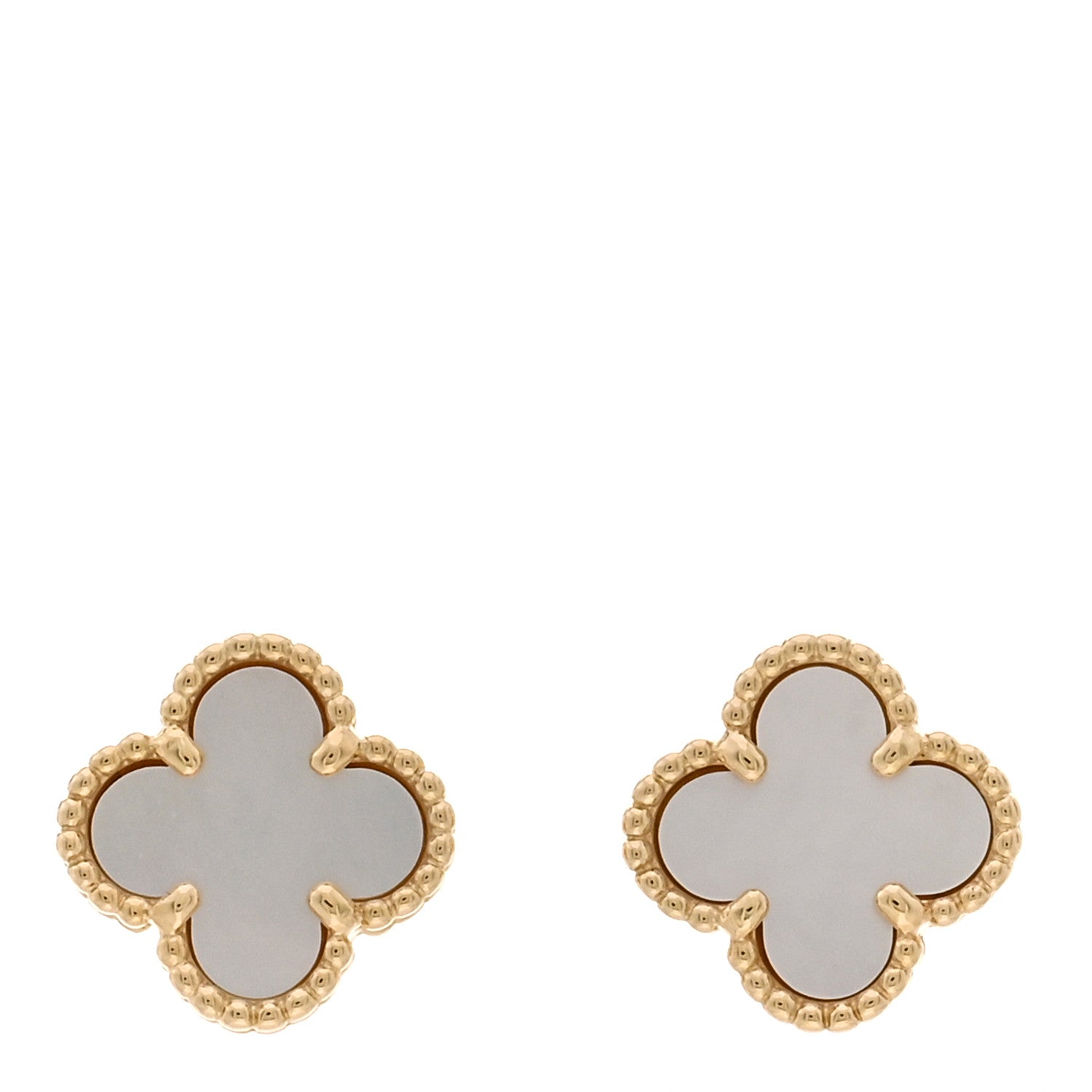 Van Cleef & Arpels 18K Yellow Gold Mother of Pearl Sweet Alhambra Earrings 1 of 5