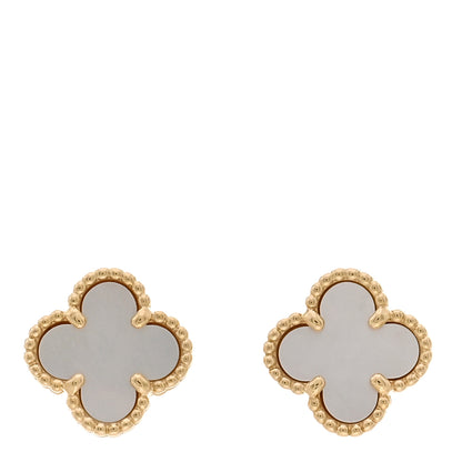 Van Cleef & Arpels 18K Yellow Gold Mother of Pearl Sweet Alhambra Earrings 1 of 5