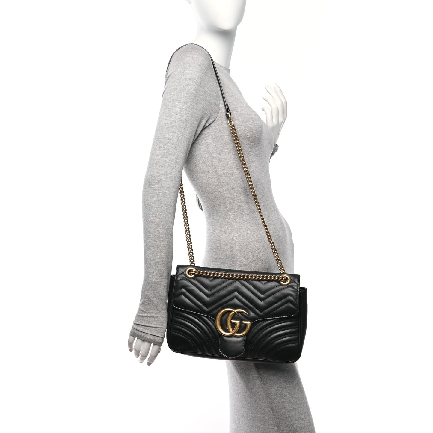 Calfskin Matelasse Medium GG Marmont Shoulder Bag Black