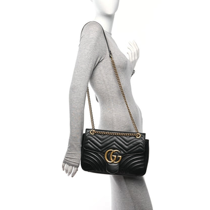 Gucci Calfskin Matelasse Medium GG Marmont Shoulder Bag Black 2 of 11