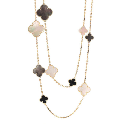 Van Cleef & Arpels 18K Yellow Gold Onyx Mother of Pearl 16 Motifs Magic Alhambra Necklace 1 of 4
