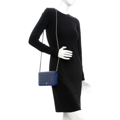 Chanel Lambskin Studded Wallet On Chain WOC Blue 2 of 11