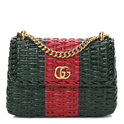 Gucci Glazed Wicker Stripe Mini Cestino Shoulder Bag Green 1 of 12