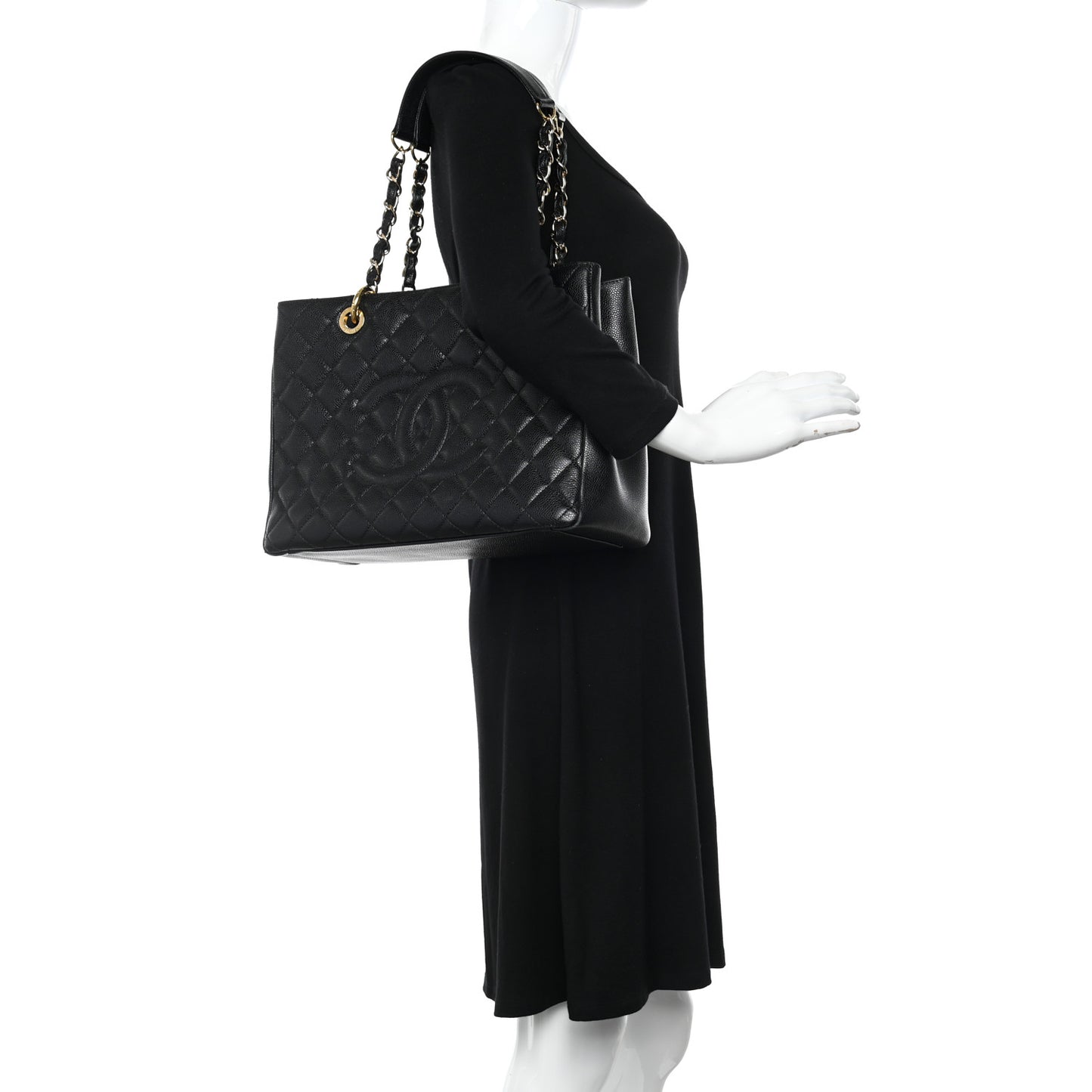 Caviar Quilted Grand Shopping Tote GST Black