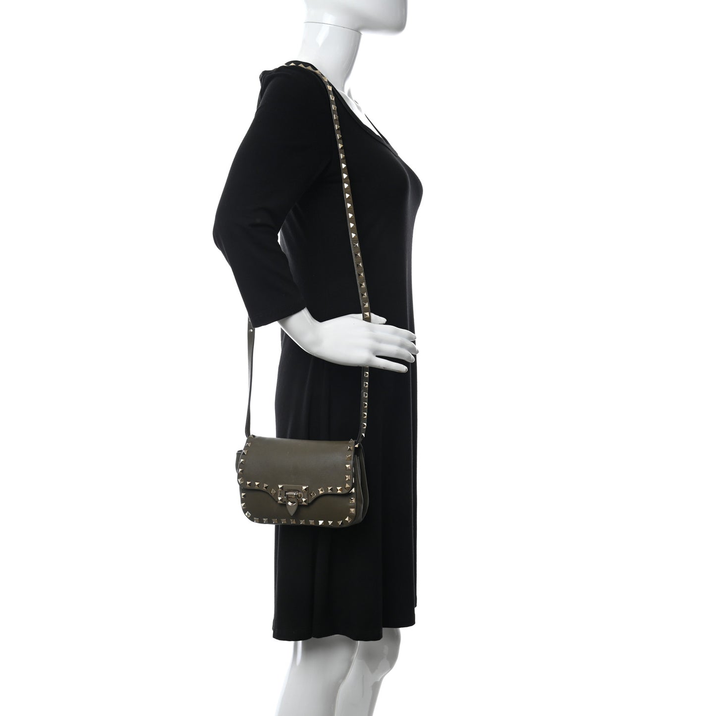 Vitello Mini Rockstud Flap Saddle Crossbody Bag Army Green