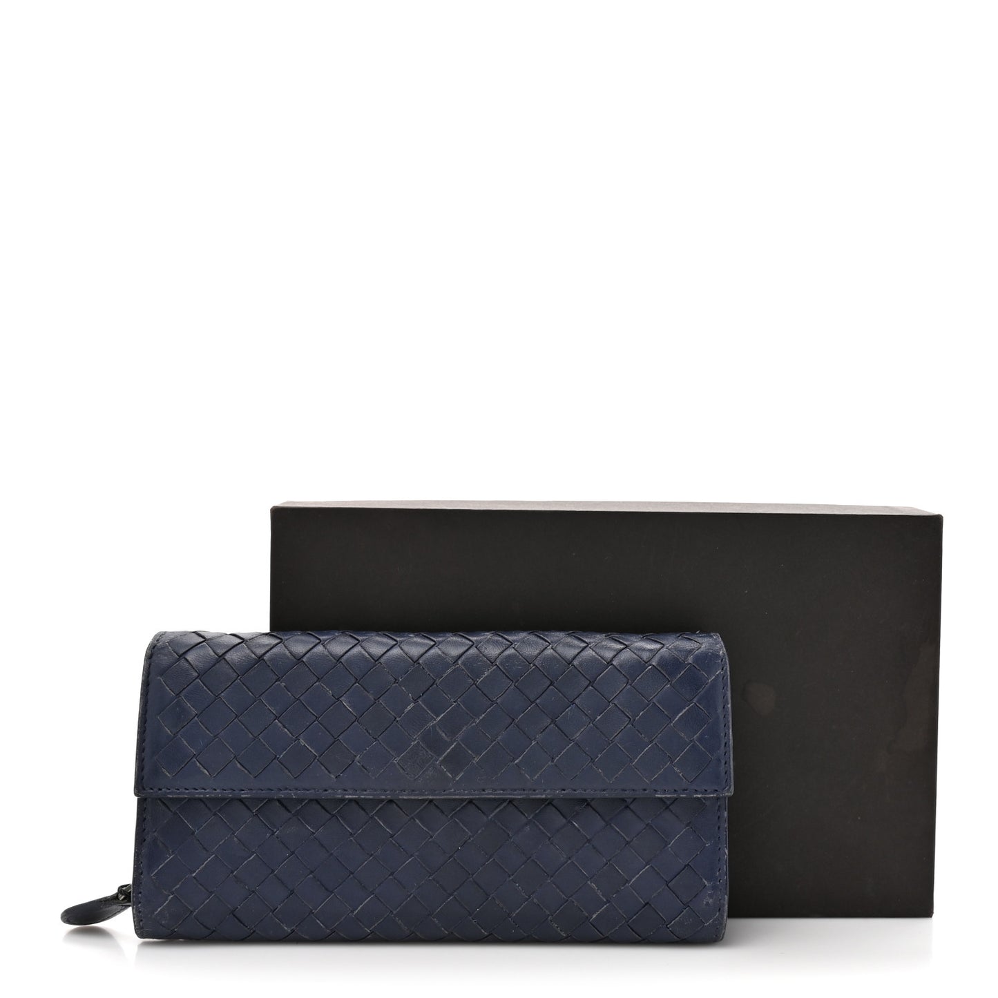 Nappa Intrecciato Continental Flap Wallet Dark Blue
