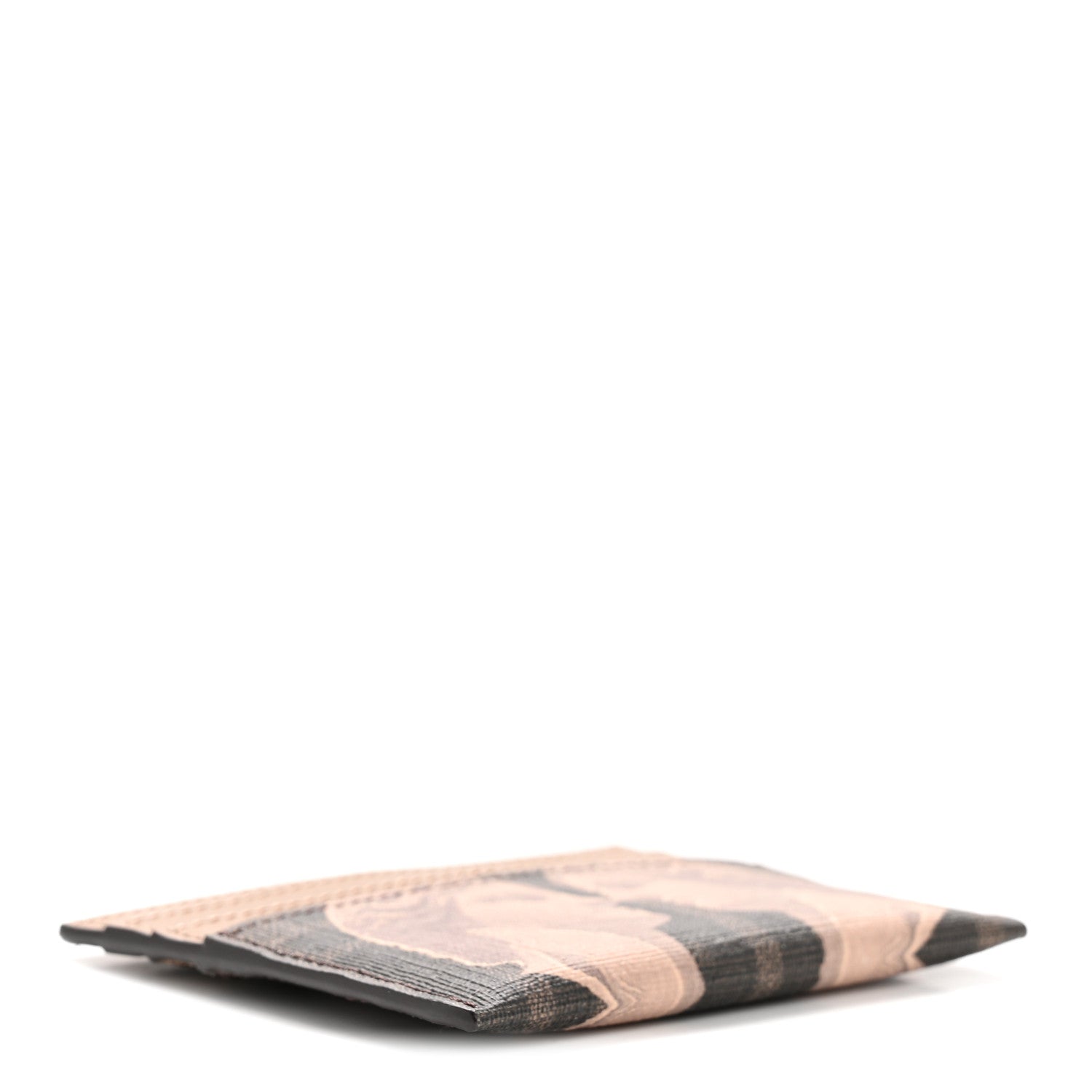 Fendi Glazed Fabric Vitello FF 1974 Statue Card Holder Moro Sand