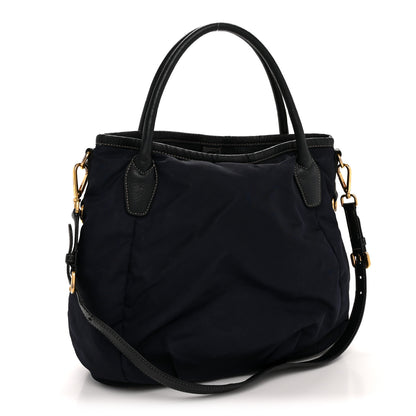 Prada Tessuto Nylon Vitello Daino Tote Bleu 3 of 15