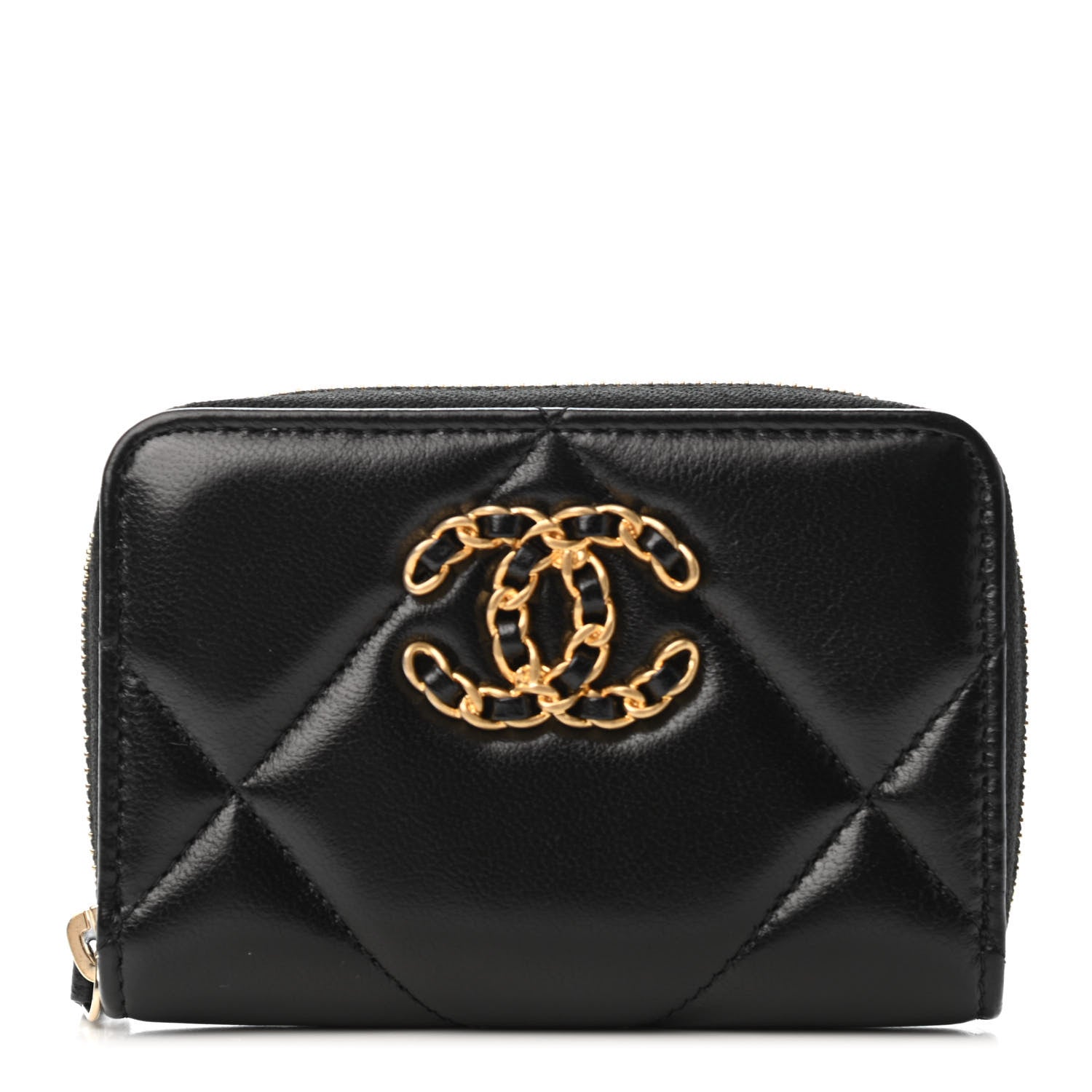 Chanel Lambskin Quilted Chanel 19 Zip Around Coin Purse Wallet Black 1 of 4
