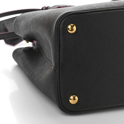 Prada Saffiano Cuir Small Double Bag Black Ciliegia 7 of 8