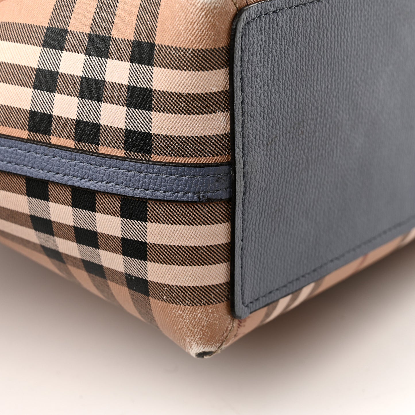 Calfskin Haymarket Check Small Reversible Tote Slate Blue