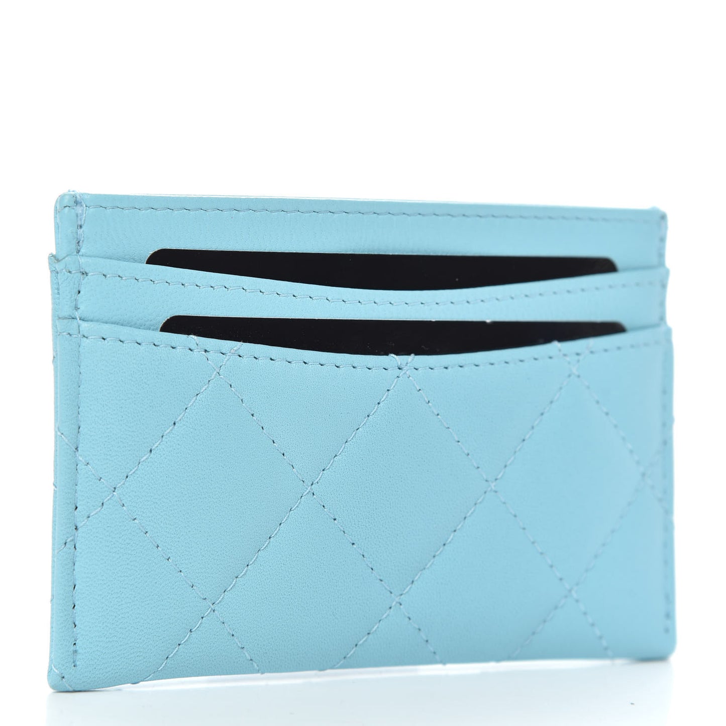 Lambskin Quilted Card Holder Neon Blue