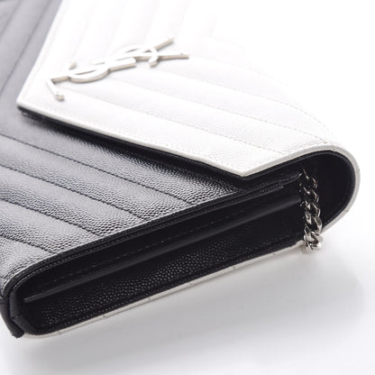 Saint Laurent Grain De Poudre Matelasse Chevron Bi-Color Monogram Chain Wallet White Black 13 of 13