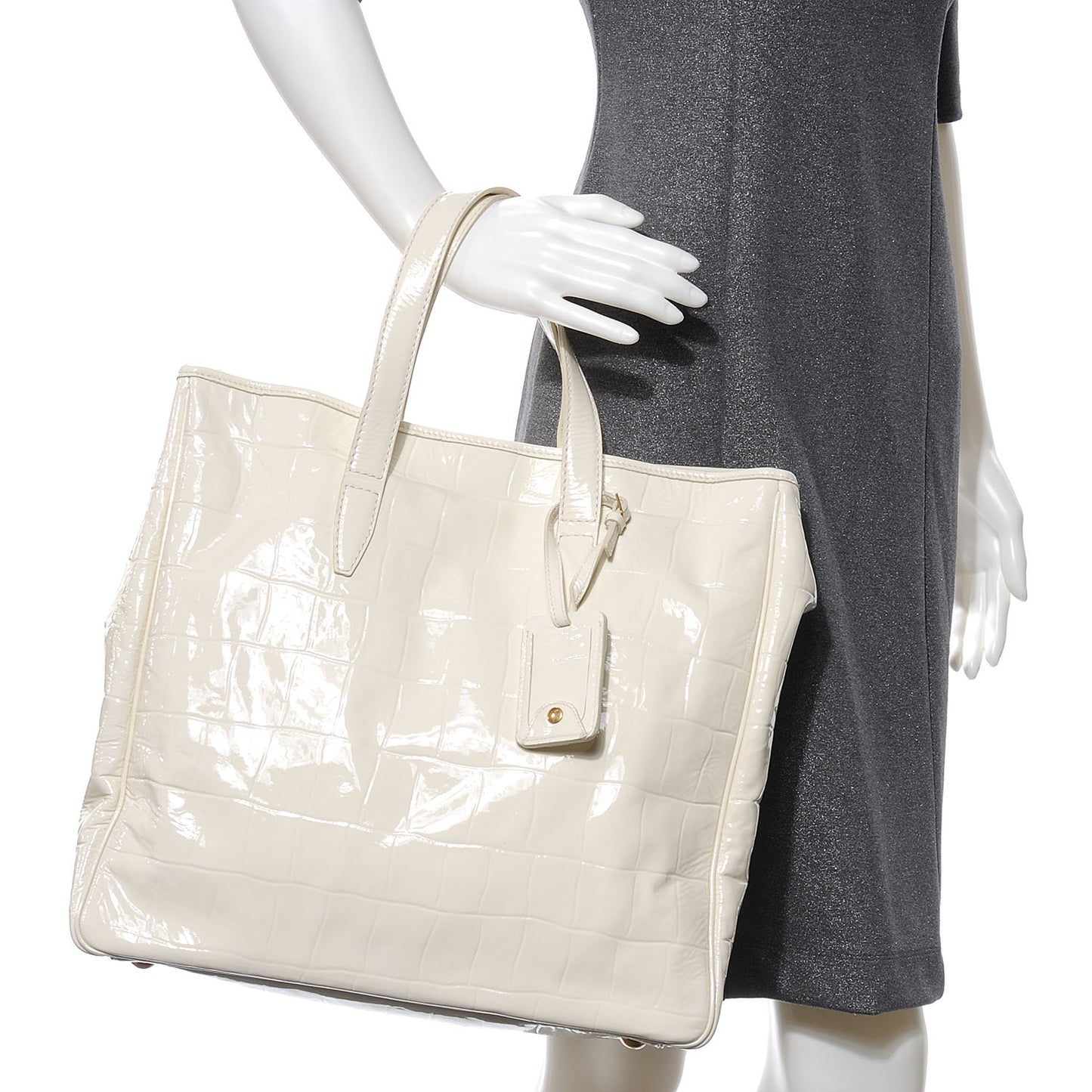 Crocodile Embossed Patent Leather Raspail Tote White