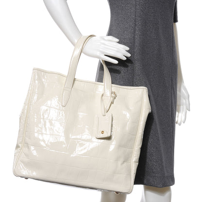 Saint Laurent Crocodile Embossed Patent Leather Raspail Tote White 2 of 7