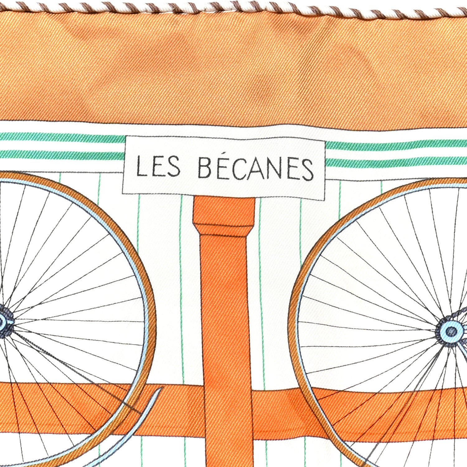Hermes Silk Vintage Les Becanes Scarf 70 Caramel White Vert