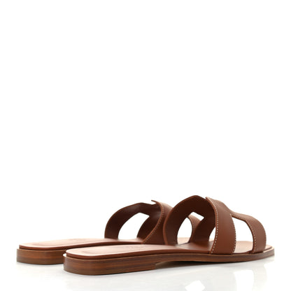 Hermes Box Calfskin Oran Sandals 38.5 Gold 4 of 8
