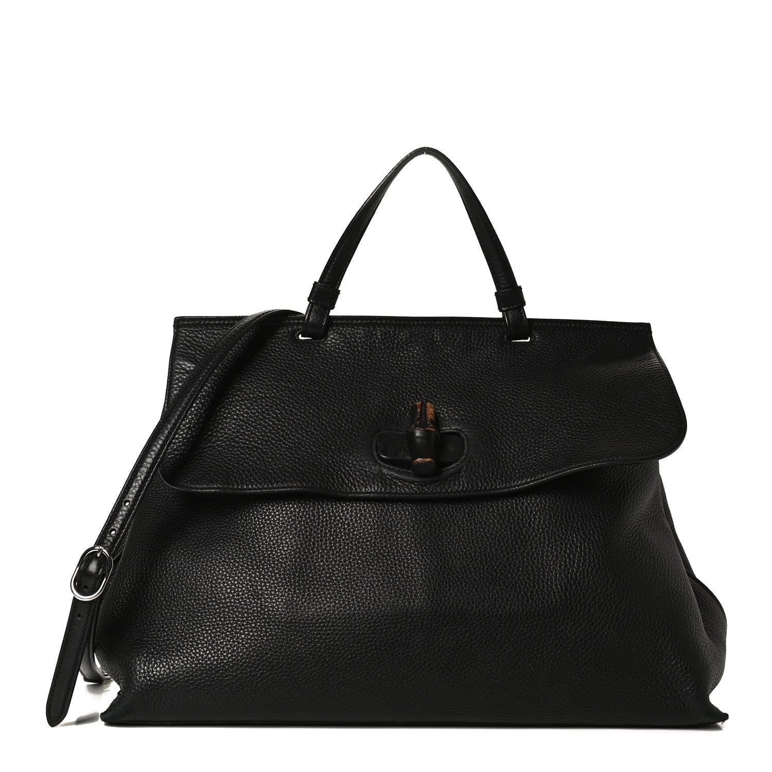 Gucci Pebbled Calfskin Large Bamboo Daily Top Handle Bag Black 1 of 12