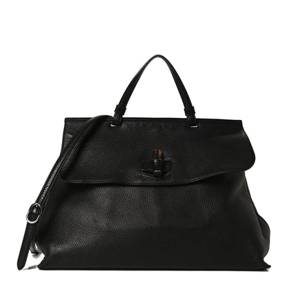 Gucci Pebbled Calfskin Large Bamboo Daily Top Handle Bag Black 1 of 12