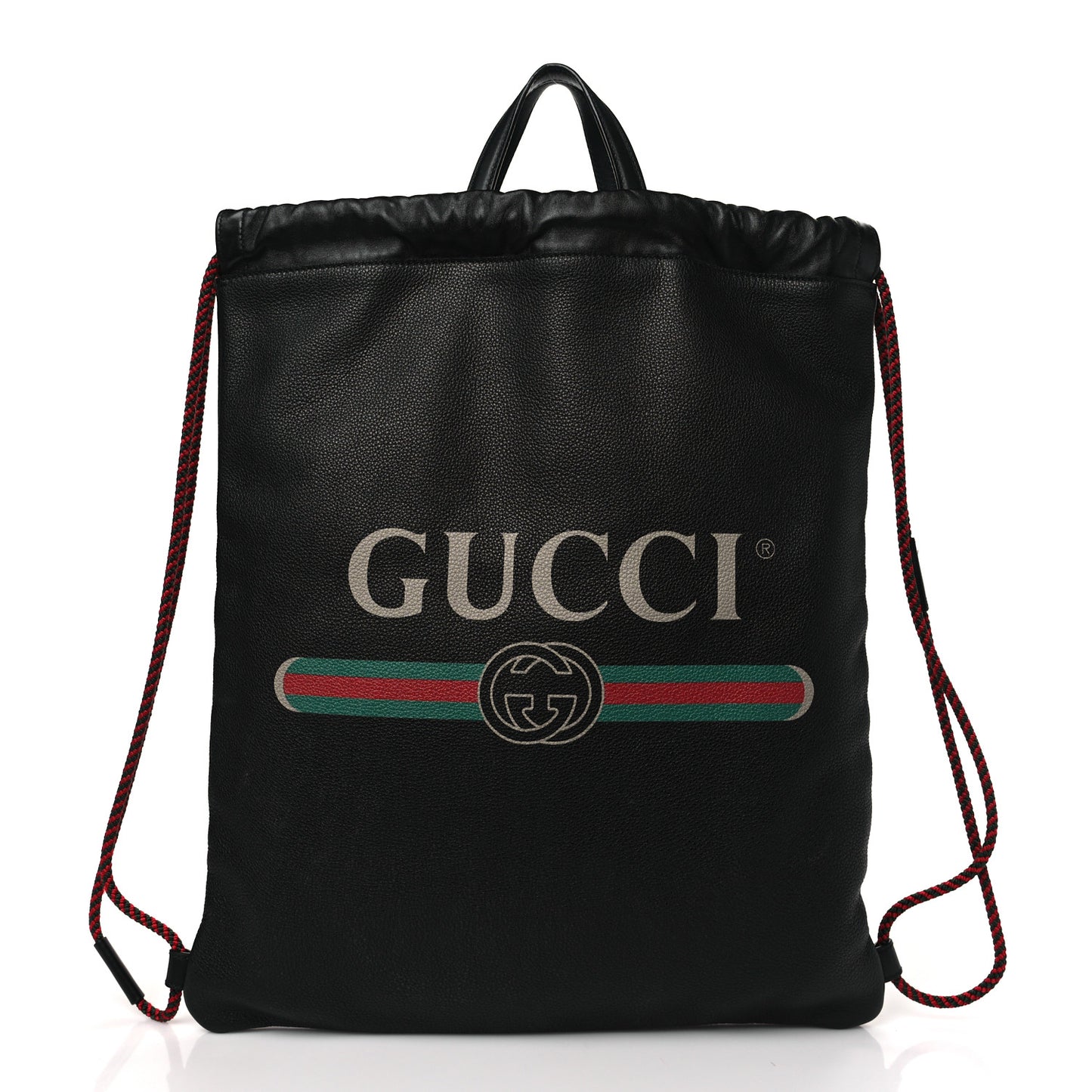 Calfskin Logo Drawstring Backpack Black