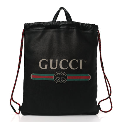 Gucci Calfskin Logo Drawstring Backpack Black 3 of 10