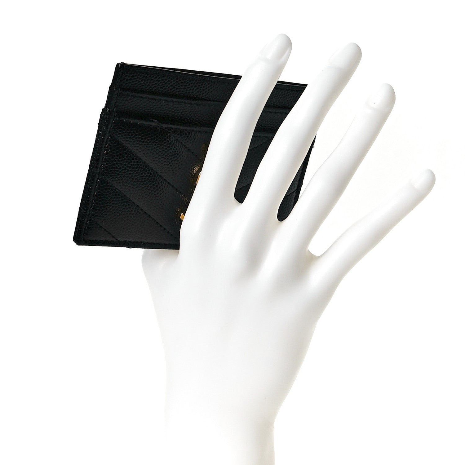 Saint Laurent Grain De Poudre Matelasse Chevron Monogram Credit Card Case Black 2 of 8