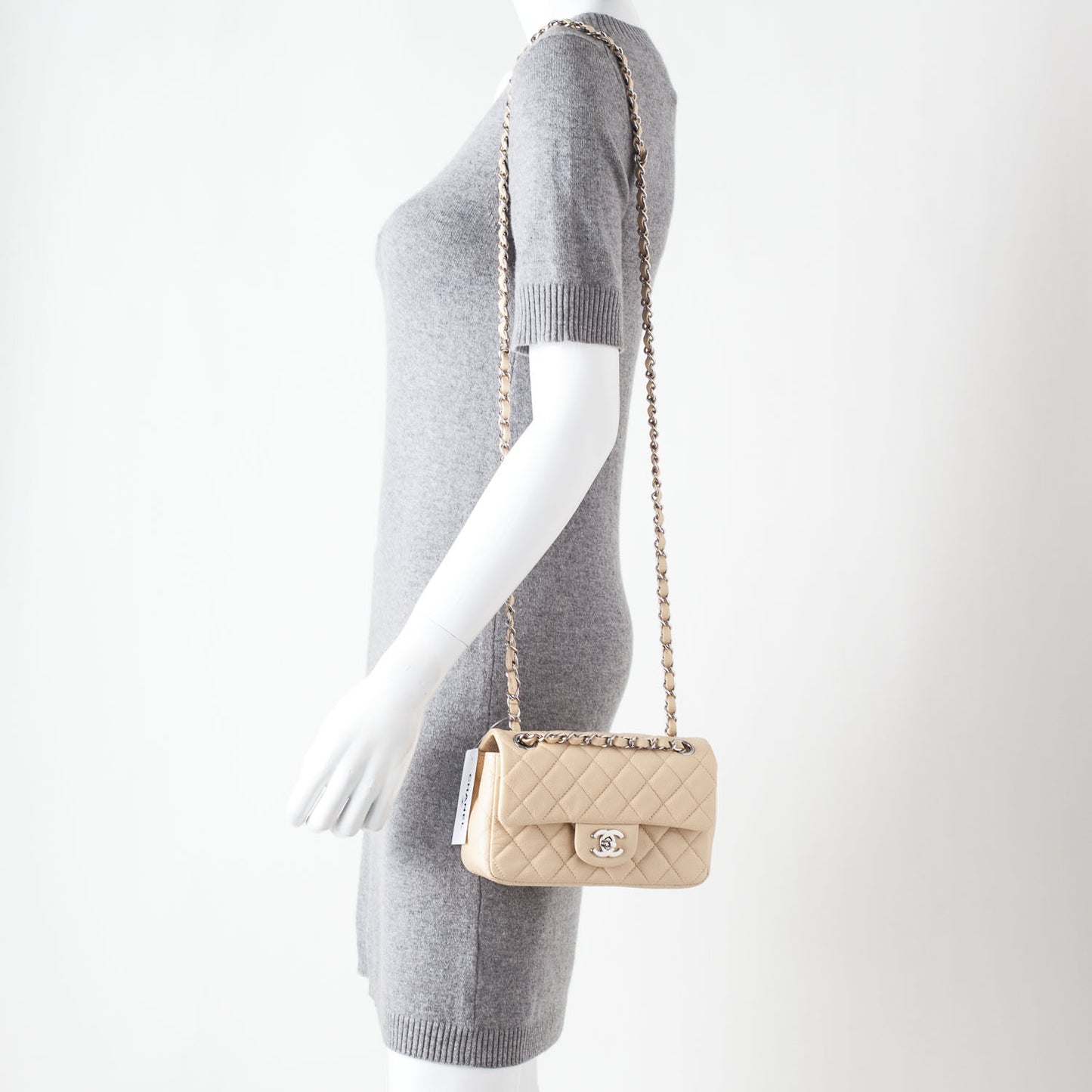 Caviar Quilted Mini Flap Beige Clair