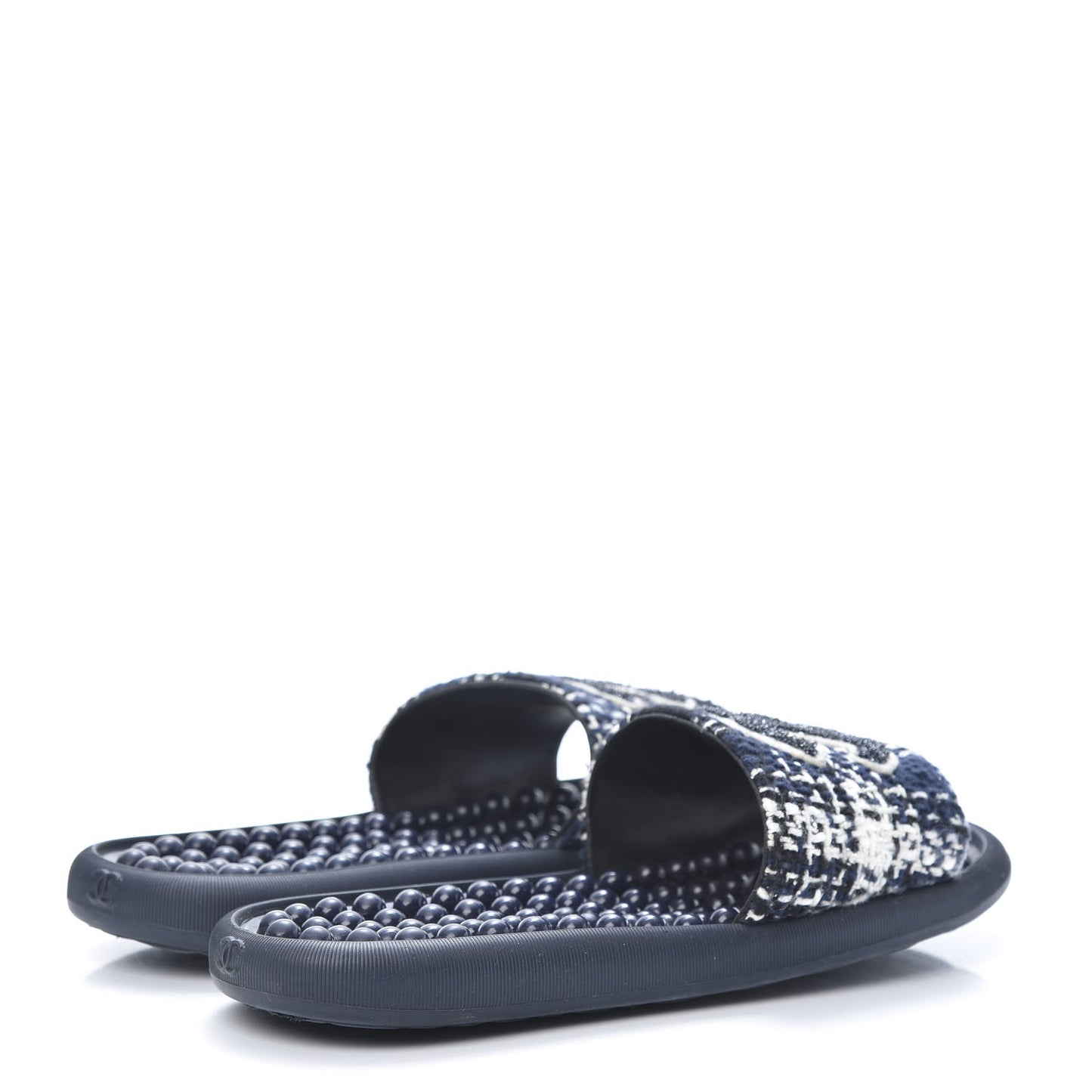 Tweed Rubber CC Flat Mules 38 Navy