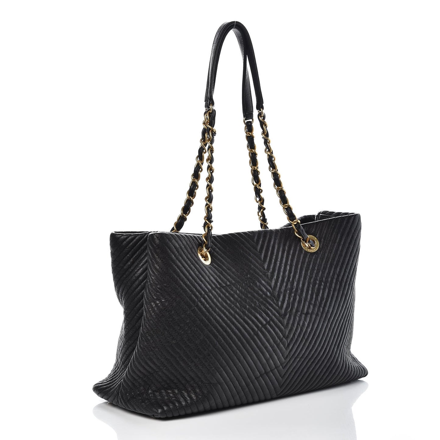 Wrinkled Lambskin Chevron Quilted Large Surpique Tote Black