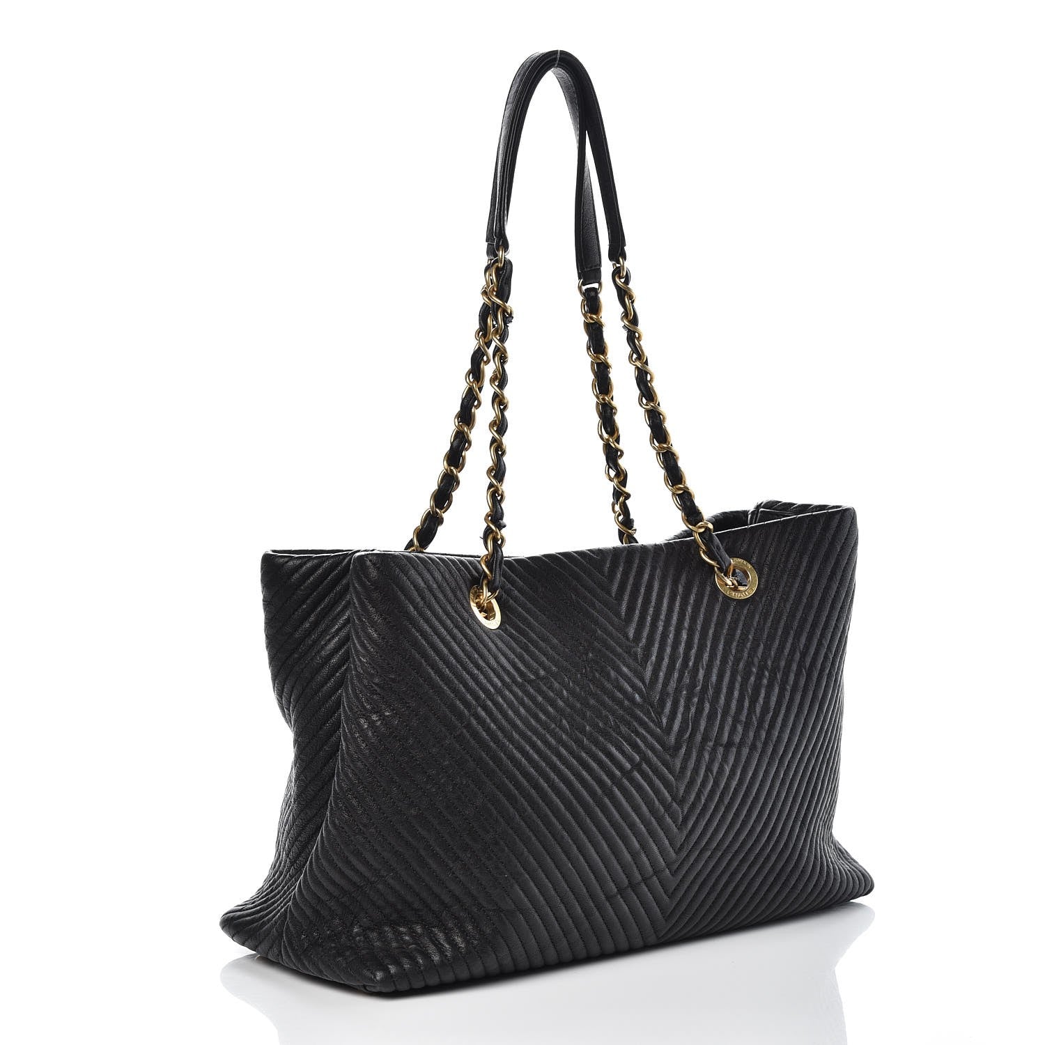 Chanel Wrinkled Lambskin Chevron Quilted Large Surpique Tote Black 3 of 11