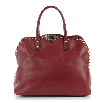 Valentino Garavani Vitello Rockstud Dome Satchel Red 1 of 8