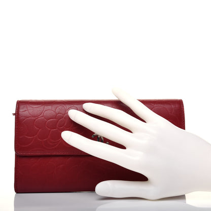 Chanel Lambskin Camellia Embossed Flap Wallet Red 2 of 21