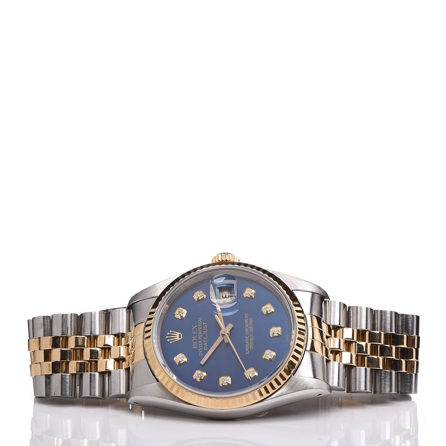 Rolex Stainless Steel 18K Yellow Gold Diamond 36mm Oyster Perpetual Datejust Watch Blue 16233 3 of 7