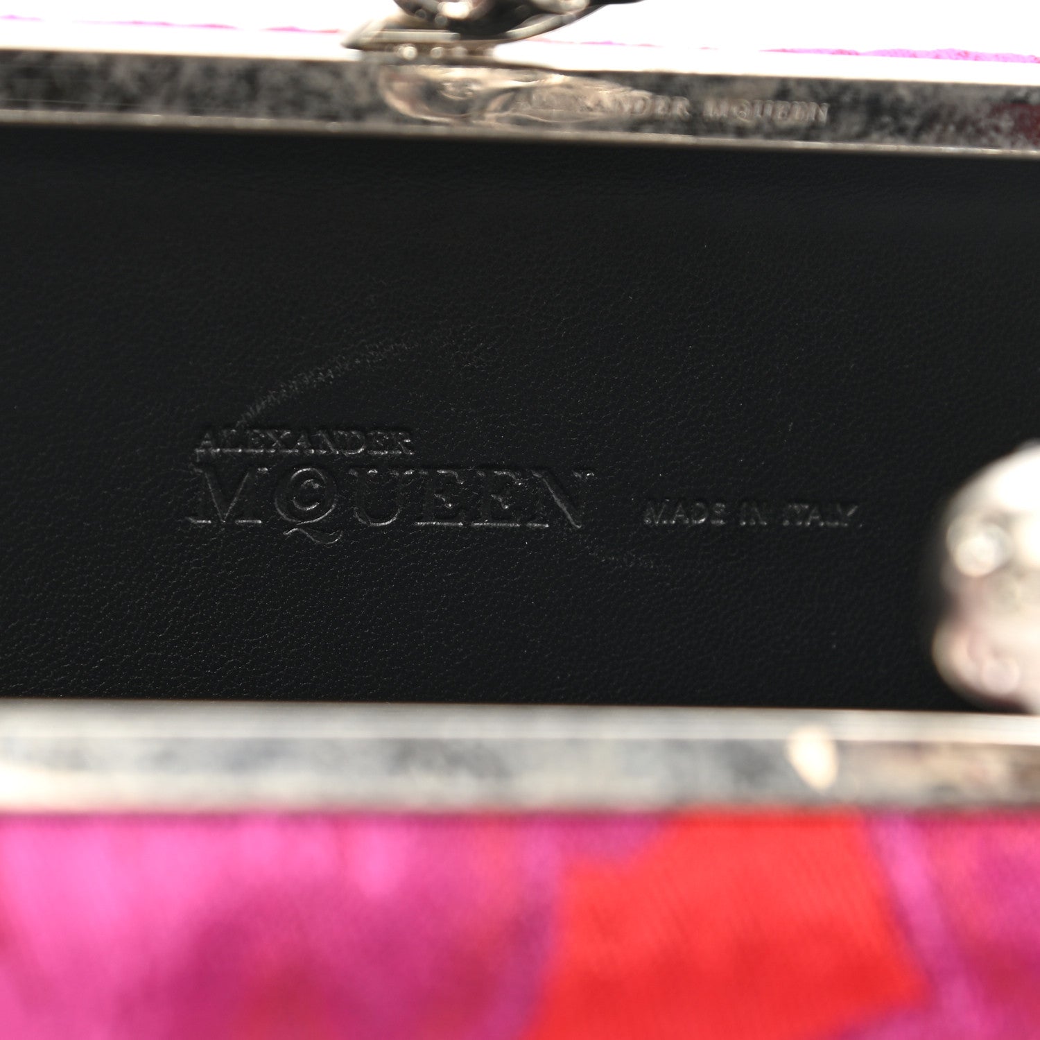 Alexander McQueen Silk Brocade Twin Skull Box Clutch Fuchsia Red 6 of 8