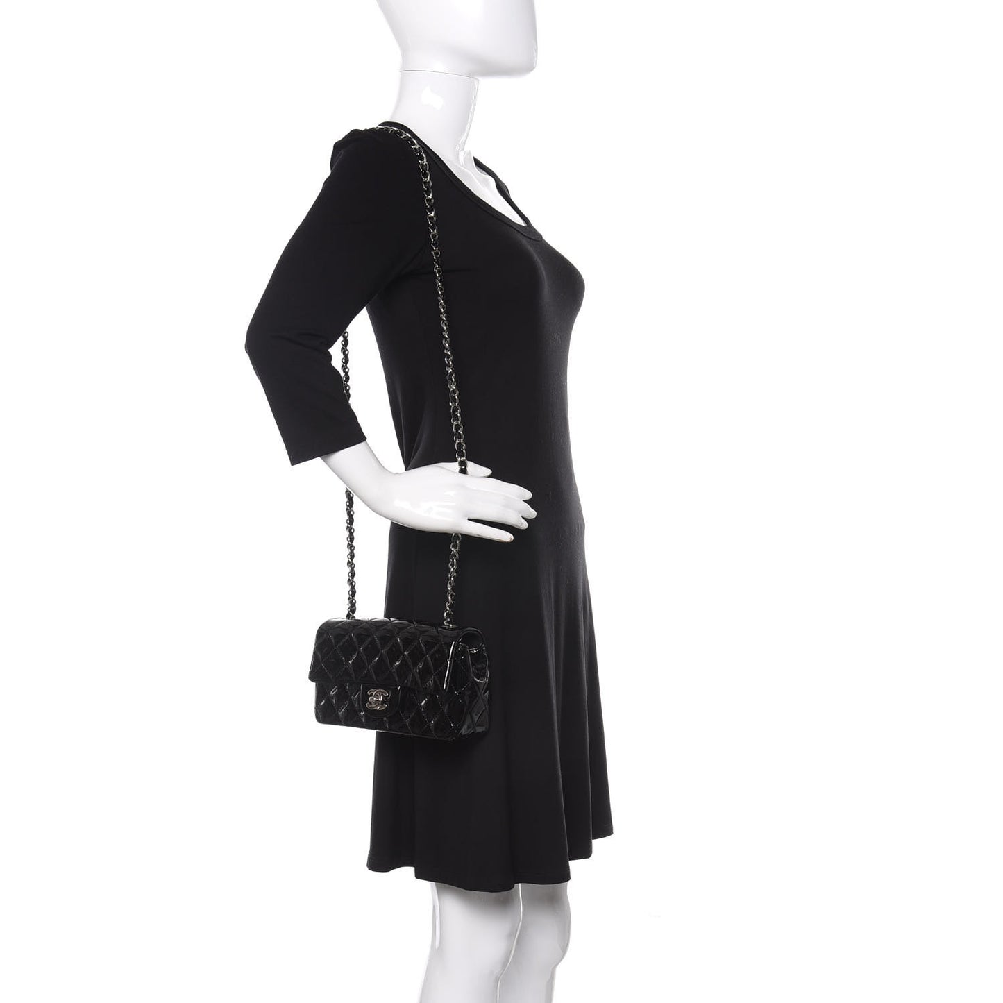 Patent Calfskin Quilted Mini Rectangular Flap Black