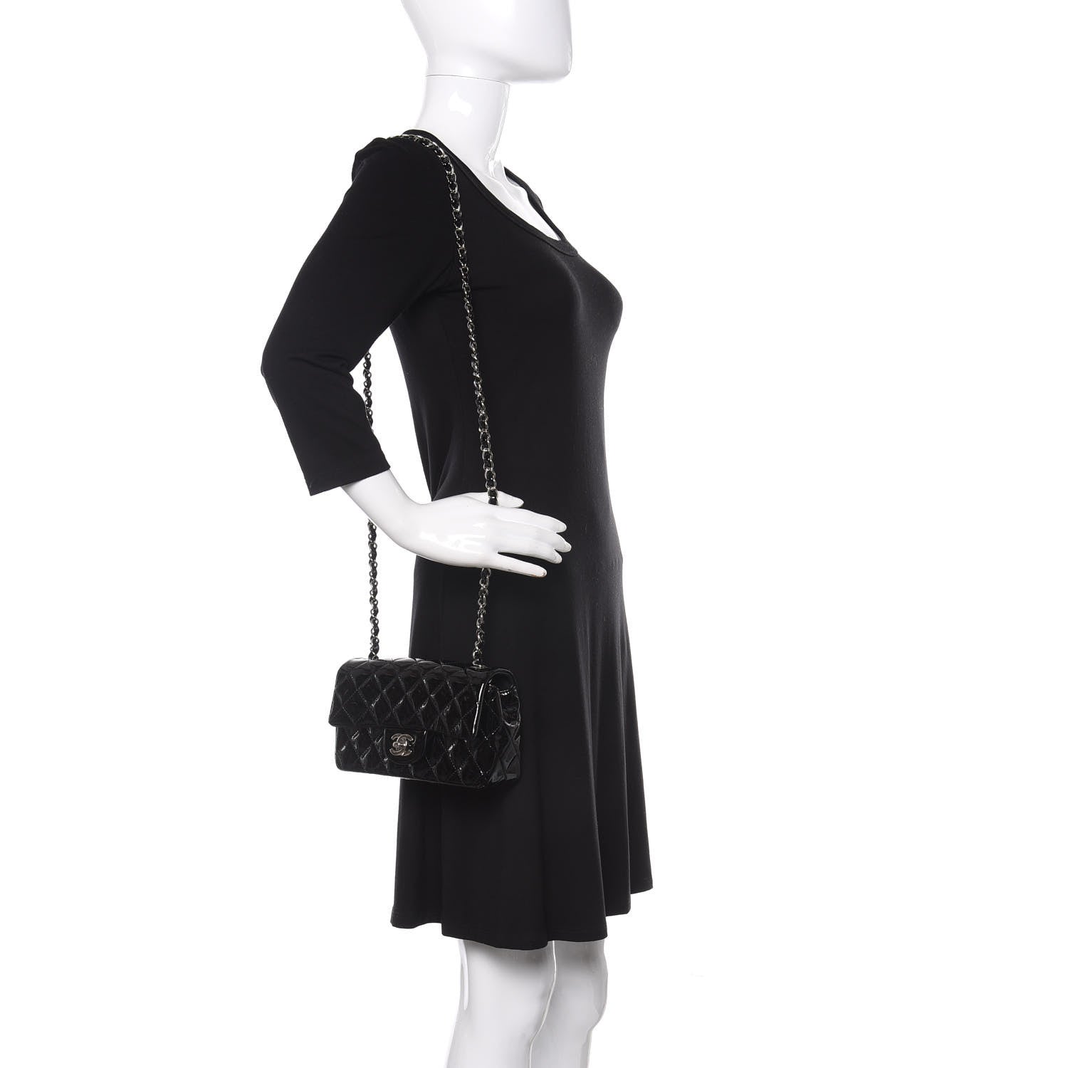 Chanel Patent Calfskin Quilted Mini Rectangular Flap Black 2 of 10