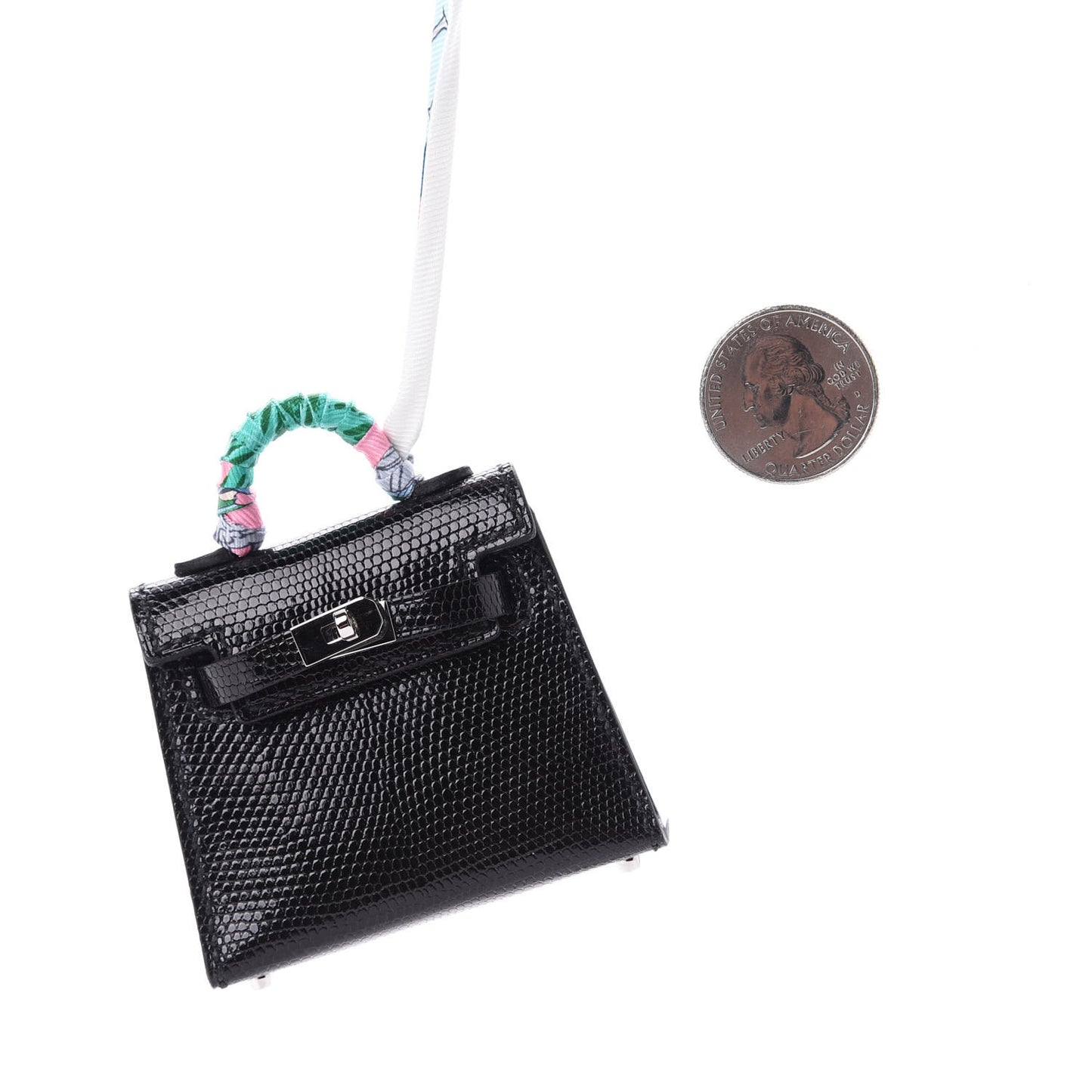 Lizard Mini Kelly Twilly Bag Charm Black