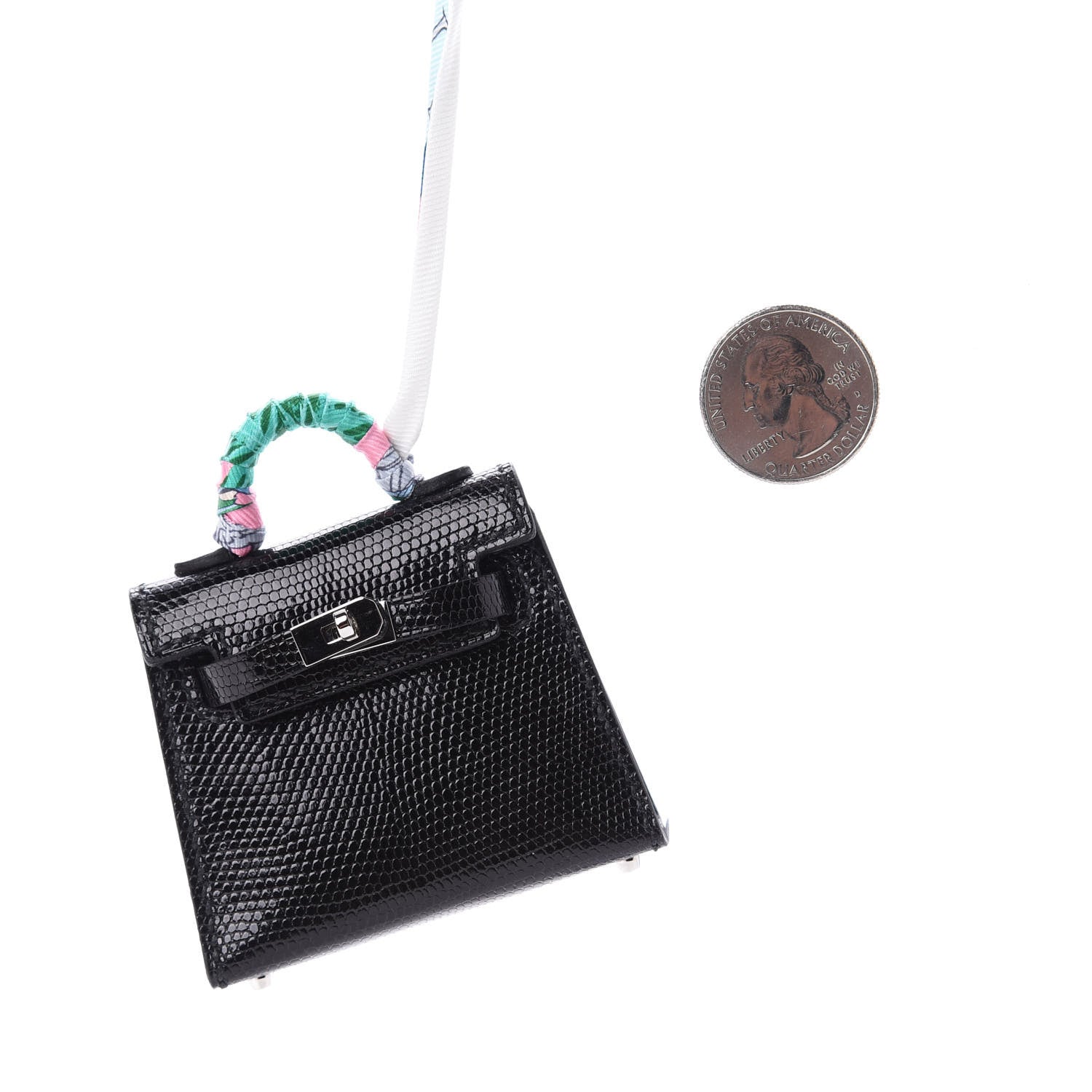 Hermes Lizard Mini Kelly Twilly Bag Charm Black 2 of 6