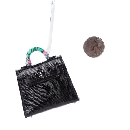 Hermes Lizard Mini Kelly Twilly Bag Charm Black 2 of 6