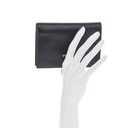 Prada Saffiano Compact Snap Bi-Fold Wallet Black 2 of 6