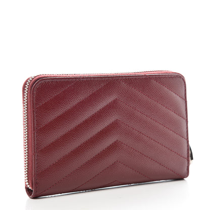 Saint Laurent Grain De Poudre Matelasse Chevron Monogram Zip Around Wallet Palissandre 3 of 8