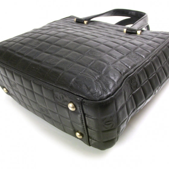 Leather Chocolate Bar Quilted Tote Black