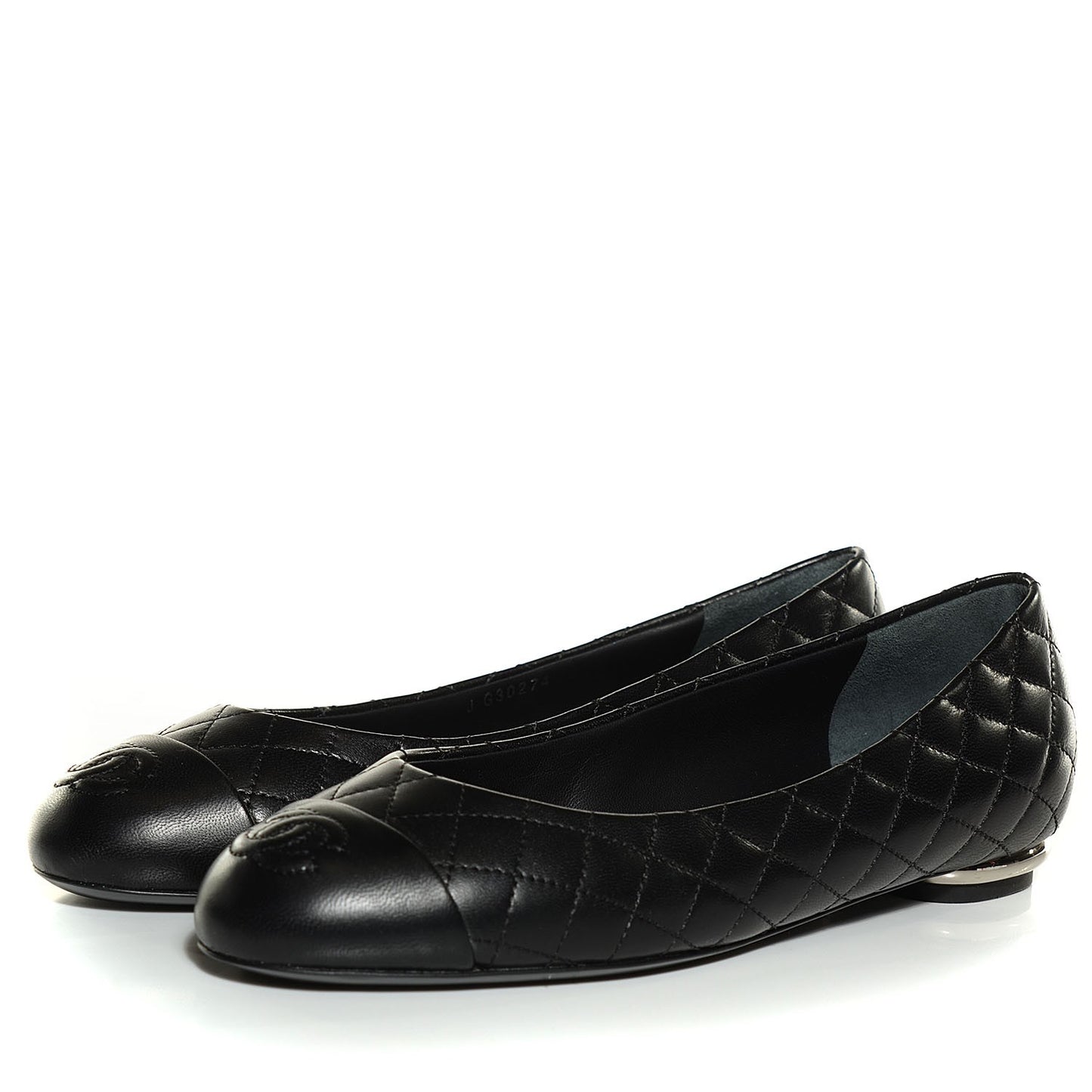 Lambskin Quilted Cap Toe Ballerina Flats 37 Black