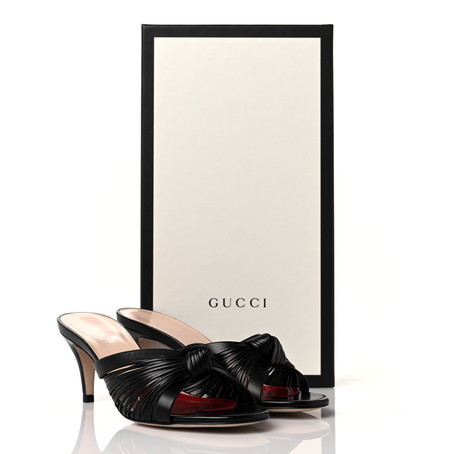 Gucci Nappa Crawford Knot Mid Heel Slide Sandals 35.5 Black 8 of 8
