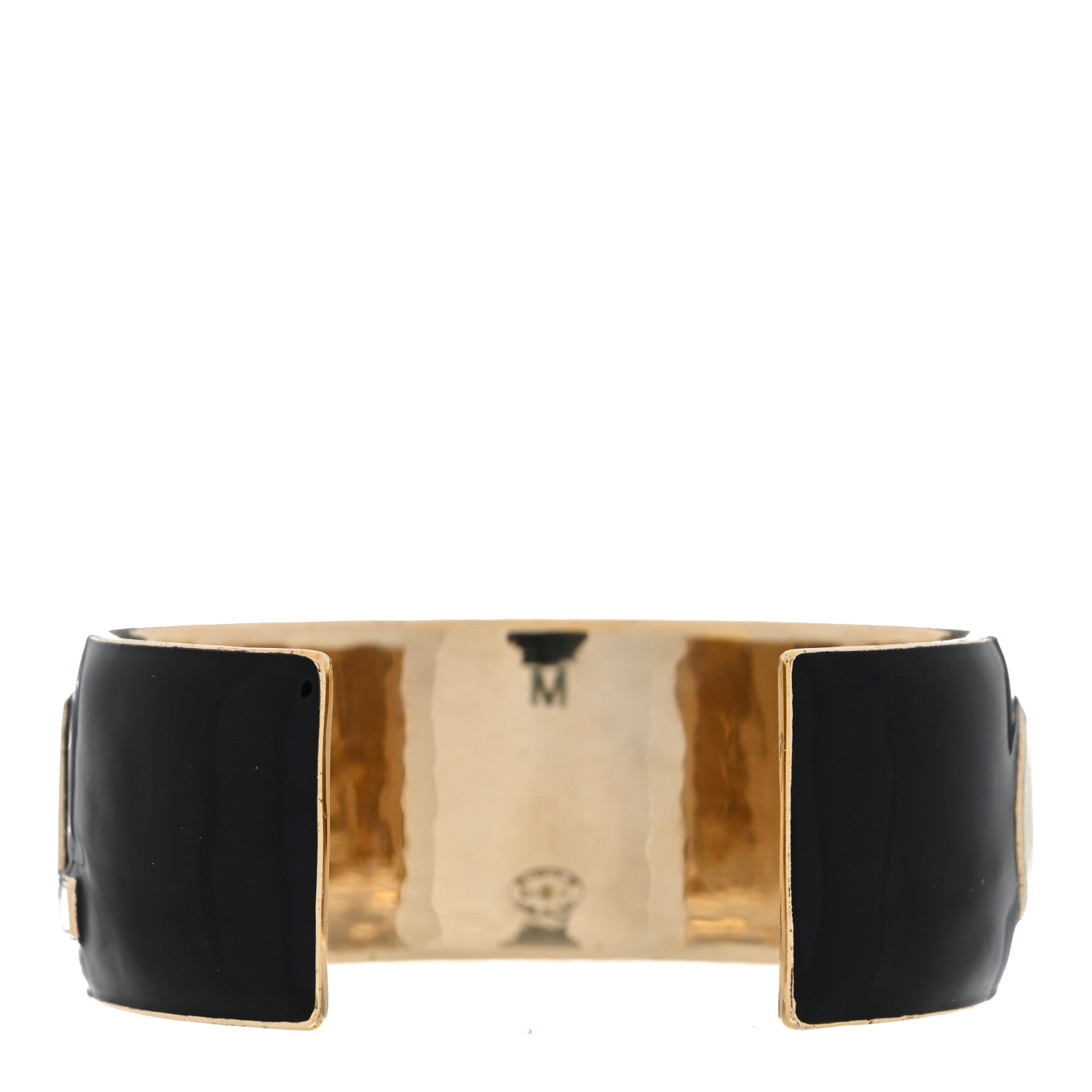 Chanel Metal Enamel Wide Chanel Logo Cuff Bracelet M Black White 2 of 3