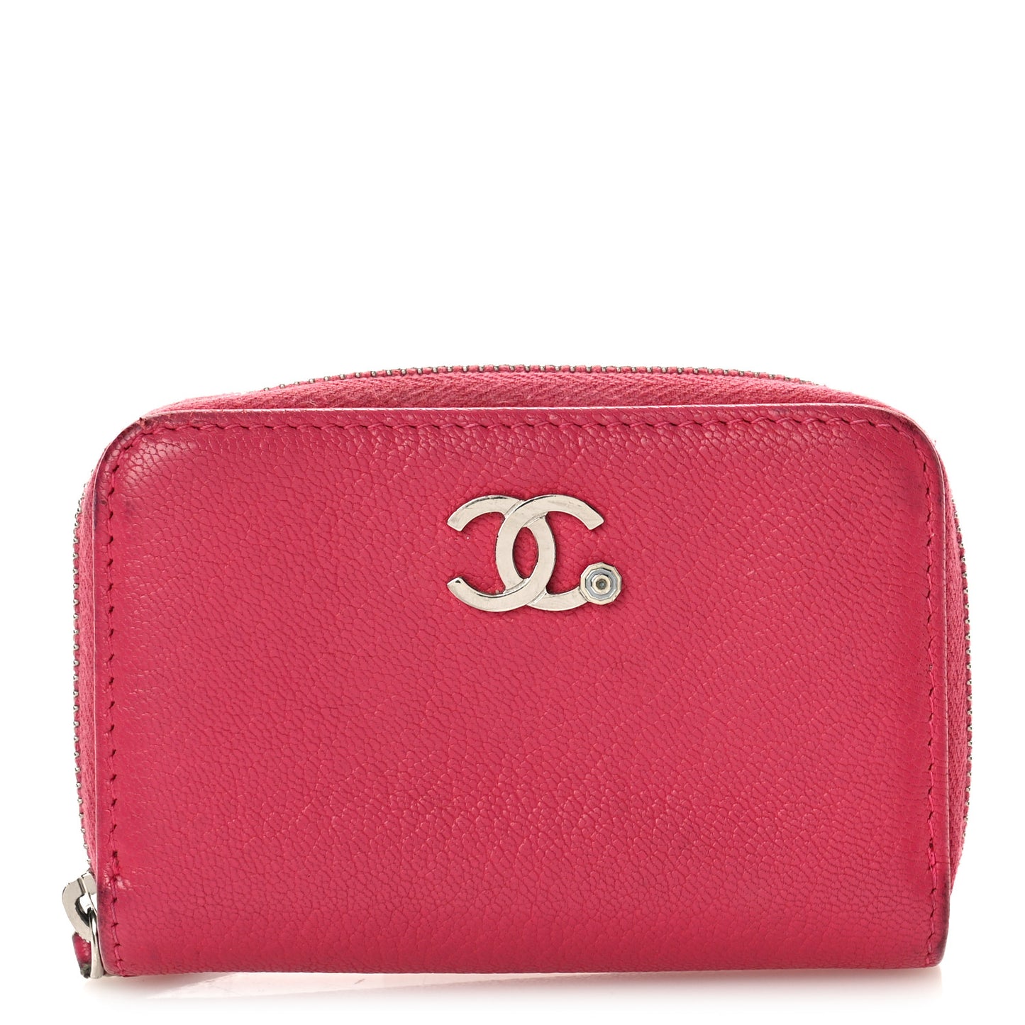 Goatskin Camellia Zip Coin Purse Pink