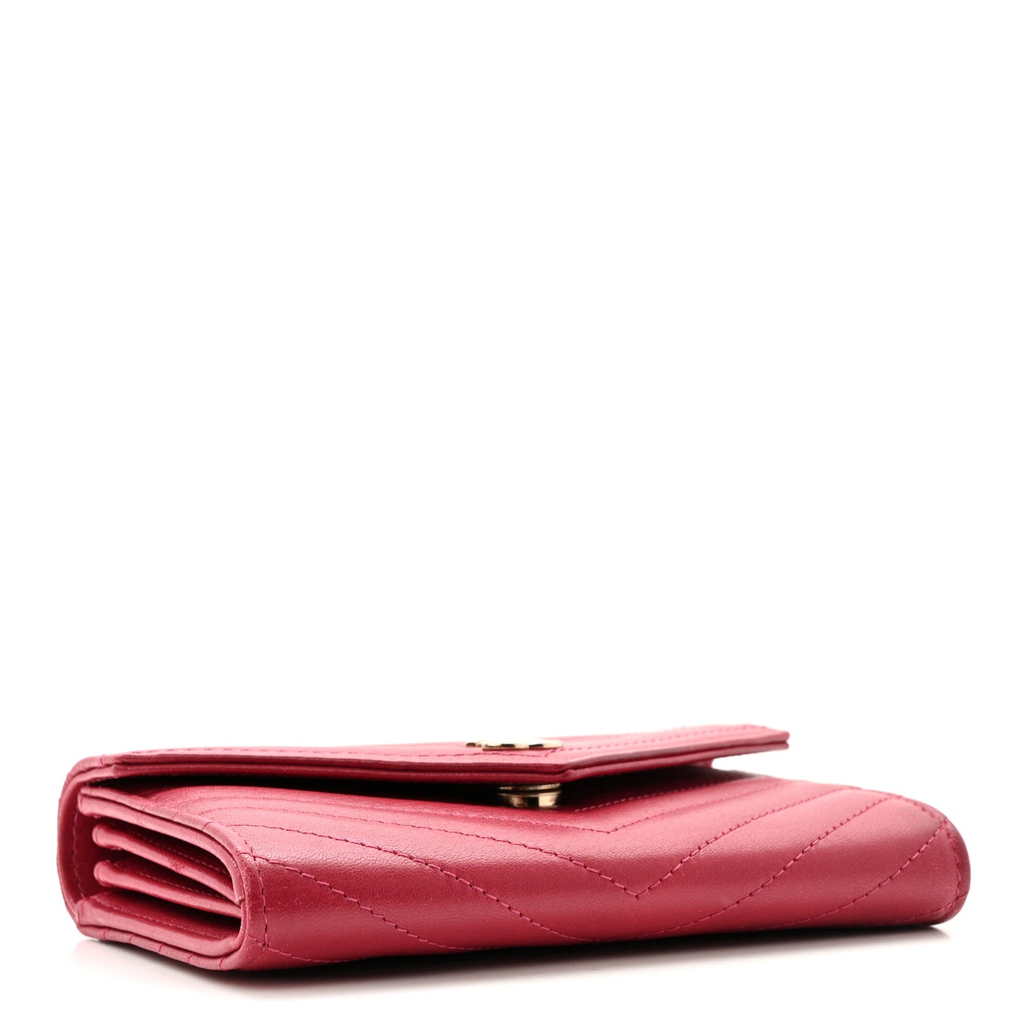 Calfskin Chevron Quilted Compact Flap Wallet Dark Pink